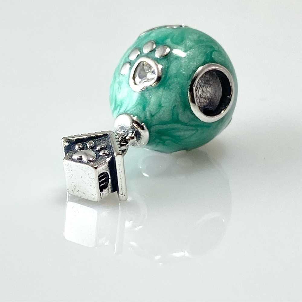 Sterling Silver Dog House with Enamel Hot Air Balloon Dangle Charm